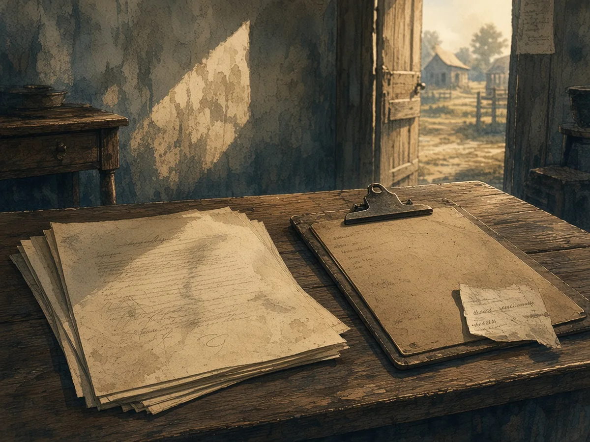 The sale particulars, on the desk